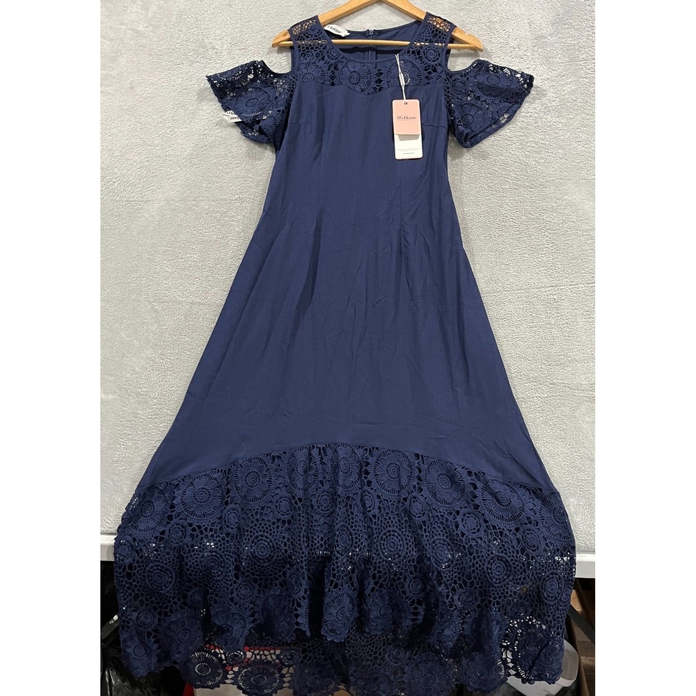 JJ's House‎ Maxi Dress Womens Medium Crochet Cold Shoulder Cottage Whimsigoth
